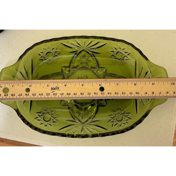 Serving Dish Green Divided Vintage Relish Glass Star Cut  Design - Picture 5 of 7